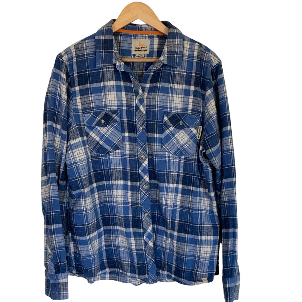 Field & Stream Womens Blue Plaid Flannel Button Up Shirt Size 2XL Cotton Classic